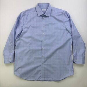 Emanuel Berg Modern Fit Shirt Mens 18 46cm Blue Check Cotton Made in Poland